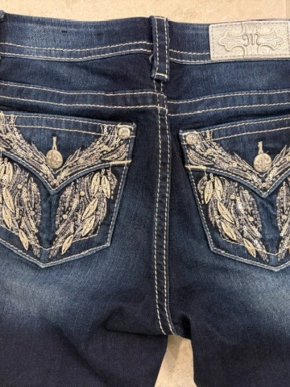 Miss Me Easy Skinny Jeans Size 27 Dark Wash Embellished Big Stitch Y2K Western - Picture 7 of 12